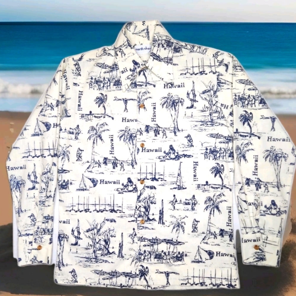 VTG North Shore Tailored Hawaiian Shirt  Colors Off White And Blue *Rare*